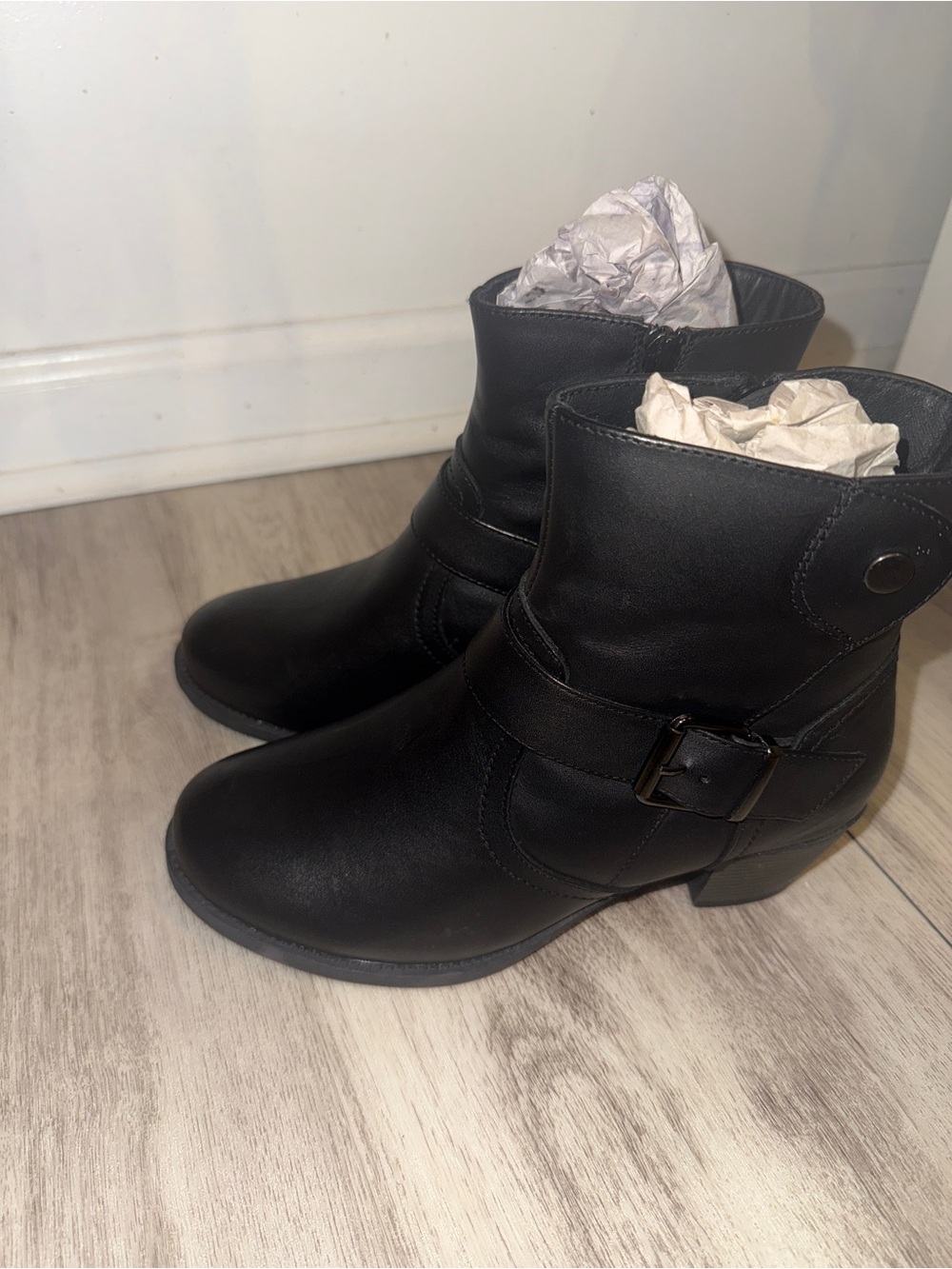 Women's Black Buckle Ankle Booties